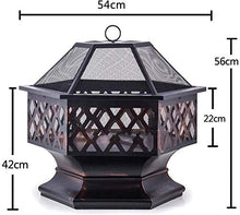 Garden Fire Pit Portable Grill Barbecue Rack Fire Pit Garden Stove Fireplace Iron Brazier Wood Burning Coal Pit Shaped with Spark Screen Cover and Fire Pit Tongs for Camping Backyard