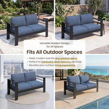Kiss the Water Aluminum Patio Sofa, 3 Seats Dark Blue Outdoor Couch