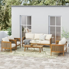 Merax 5-Piece Outdoor Acacia Wood Wicker Conversation Set Beige