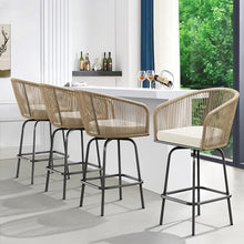 YITAHOME Counter Height Bar Stools Set of 4, Outdoor Bar Stools with Soft Cushions, Patio Rattan Swivel Bar Chairs for Backyard Poolside, Garden w /360 Rotation (Beige)