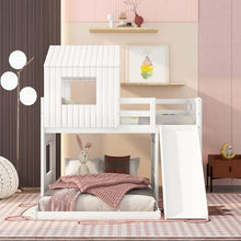 Harper & Bright Designs House Bunk Beds Twin Over Full with Slide White