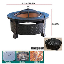 SLGGPJBU Outdoor Fire Pit Round Wood-Burning Fire Bowl Grill, with Mesh Spark Sieve Cover, Wrought Iron Cooking Fire Pit, 81cm/31.8"", Style 1