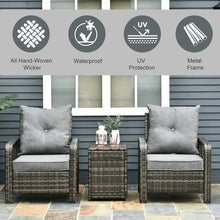 Hassyee Modern Design Outdoor Three-Piece Patio Bistro Furniture Set with Wicker Storage Coffee Table and Sofa Chair for Patio, Lawn & Garden