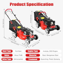 20inch Gas Powered Lawn Mower w/Grass Collecting Bag 173CC 4-Stroke Self Propelled Walk Behind Push Mower,3 in 1 Engine 8 Gear Adjustable Heights 8" Front & 10" Rear Wheel,for Yards Planting Weeding