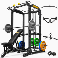 ToughFit 2024 Upgraded T2 Power Cage Multi-Function Power Rack with Lat Pulldown System Squat Rack Black