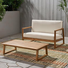 roomfitters Belgian Outdoor Loveseat and Coffee Table Set, Modern Patio Furniture, Durable Acacia Wood Frame, Teak