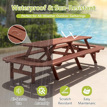 GFDGFD 8FT Wooden Picnic Table with Benches for 14-16 People, Outdoor Rectangle Patio Dining Table Set with Extended Benches, Umbrella Hole, Heavy Duty Backyard Garden BBQ Table, Brown