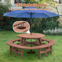 AMZXPLORE Round Picnic Table, 10-12 Person Wooden Outdoor Picnic Table with Built-in Ring Bench and 1.97" Umbrella Hole for Patio Backyard Garden, Brown