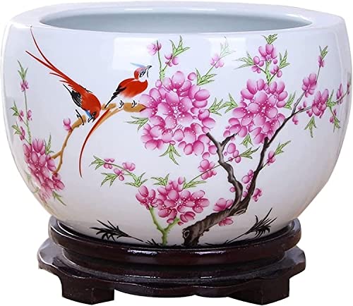 FAFACAI Extra Large Jingdezhen Ceramic Hydroponic Planter White Background Ink Painting Plum Blossom Flower Pot for Indoor & Outdoor & Windowsill Gardens All Home Garden Flowers (28 * 17cm)