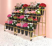 ZOCWJK 4 Tier Gold Plant Stand with 16 Flower Buckets Mobile Metal Plant Display Shelf with 4 Wheels Flower Pot Holder for Weddings and Gardens,4 Layerswith Black Bucket