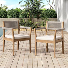 Seeheool Braided Acacia Wood Outdoor Dining Chairs Set of 4 – Teak Look with Beige Rope & Cream Cushions, Armrests – All-Weather Patio Furniture for Garden, Poolside, and Backyard (Durable & Stylish)