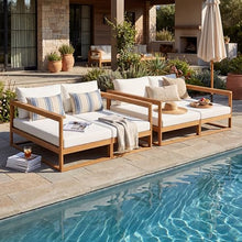 Christopher Knight Home Acacia Wood Outdoor Daybed Patio Sofa Set of 2, Double Outdoor Lounge Chairs Patio Sofa with Cushions & Armrest, Patio Lounger Outdoor Couch for Backyard Pool Deck, Beige+Teak