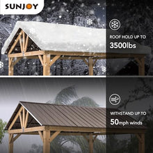 Sunjoy Wood Gazebo 13x15 ft Premium Cedar Frame with Brown Steel Hardtop Roof Brown + Natural Wood