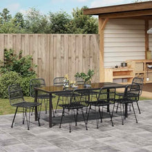 LKJVFCPW 9 Piece Outdoor Dining Set, Black Powder-Coated Steel Patio Table and 8 Chairs, Weather-Resistant Garden Furniture for Backyard Deck Entertainment