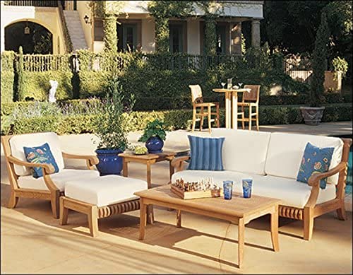 WholesaleTeak Giva 5 Pc Sofa Set: Sofa, Lounge Chair, Ottoman, Coffee Table & Side Table with Sunbrella Cushions in Fabric #5404 Canvas Natural #12GV5