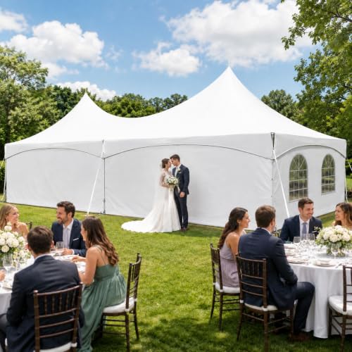 TentandTable 20' x 30' Premium High Peak Frame Tent, White with Sidewalls