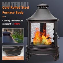 Naturalpowev 2 in 1 Fire Pit for Outdoor, Wood Burning Fire Pit & Metal Chiminea Fireplaces with Spark Screen Doors & Grill Grate, for Outside Patio Garden Backyard Bonfire Party