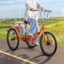 VEVOR Folding Adult Tricycle 26-Inch Lightweight Aluminum Alloy 3 Wheel Cruiser Bike with Large Rear Basket Orange