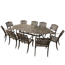 Oakland Living Contemporary Modern Ornate Mesh Lattice 95-Inch Oval Patio Dining Set with Ten Chairs Bronze