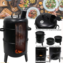 Charcoal BBQ Smoker, Outdoor Grill Cooker with Built-in Thermometer and Chimney, Vertical Smoker, Charcoal Grill, 2 Access Doors Smoker Grill For Outdoor Backyard Cooking Grilling Picnics