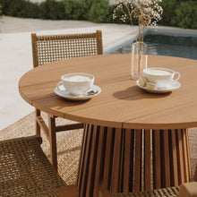 Modway Lane 39 Inch Teak Wood Outdoor Round Dining Table for 4 in Natural – Slatted Patio Table with Umbrella Hole and Pedestal Base for Patio, Balcony, Deck, Backyard, Terrace Or Sunroom