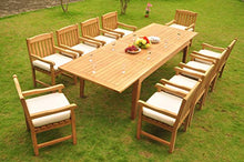 WholesaleTeak 10 Seats 11 Pcs Grade-A Teak Wood Dining Set: 122" Caranas Double Extension Rectangle Table and 10 Devon Arm Chairs #WHDSDV