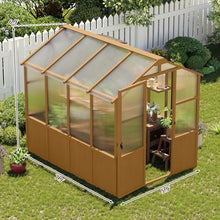 GDFStudio 6x8 FT Wooden Greenhouse for Outdoors, Walk-in Green House Kit with 6mm Polycarbonate Panels, Lockable Door, Adjustable Roof Vents, Outdoor Greenhouses for Garden Backyard Patio Lawn, Wood
