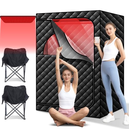 amocane Portable Infrared Sauna with 660nm Red Light, 2 Person Red Light Sauna Spa for Home, Full Body Personal Tent with 2 Large Chairs, Remote Control, Dry Heated for Gym/Pilates/Garage