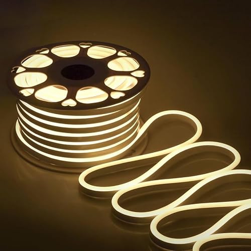 LEDMyplace 165ft LED Neon Rope Lights Warm White 3000K, Flexible LED Strip Lighting Indoor Outdoor, IP65 Waterproof Rope Lights for Bedroom, Bar, Party Halls, Home Decor, Commercial Neon Lights