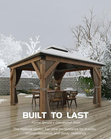 GAOMON Hardtop Spruce Wood Gazebo 12'x12' Khaki
