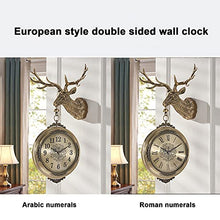 TXGJWRA Wall Clock,Large Outdoor Garden Double Sided Deer Head 360° Rotation Retro Metal Silent Station Battery Operated Decorative Antique Double Sided Wall Clock,White dial,Copper Dial