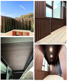 ENHEN 6 Ft Height Terrace Slatted Fences Decorative, Heavy Duty Fluted Textured Wood Plastic Composite, Customizable Size Privacy Garden Screening(280.8cmx183cm/9.2ftx6ft)