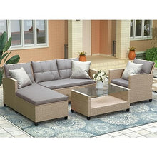 YWMLFZ Outdoor, Patio Furniture Sets, 4 Piece Conversation Wicker Ratten Sectional Sofa with Seat Cushions