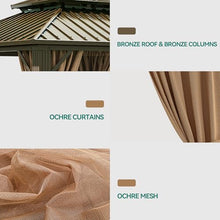 YITAHOME 10x12ft Hardtop Gazebo with Nettings and Curtains Bronze