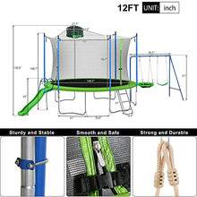 Steelway 12ft Trampoline Combo with Swing, Slide, Safety Net & Basketball Hoop Green