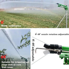 Farm Irrigation Sprinkler On Tripod Base, 2" Impulse Tripod Sprinkler, 0°-48° Elevation Angle Adjustable, 360° Rotary Large Area Watering Spray