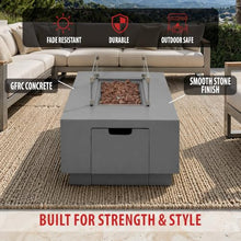 AMS 66" Rectangular Propane Fire Pit for Outdoor Patio (Light Gray, Bundle)