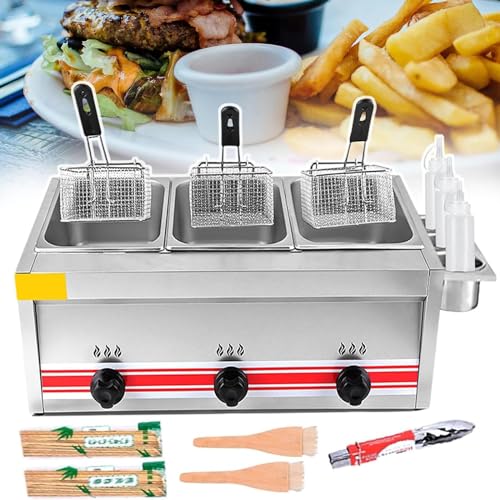 FANYING Gas Fryer for Home and Commercial Use, Customizable Flame and Temperature, Easy-to-Clean Stainless Steel Design,Triplecylinder10l+10l+10l