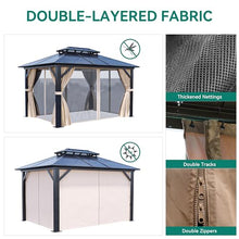 YITAHOME 10x12FT Hard-Top Gazebo with Netting and Curtains Brown