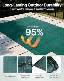 VEVOR Pool Safety Cover, Fits 16x32ft Rectangular Inground Winter Swimming Pools, with 4x8ft Center End Step, Triple Stitched, High Strength Mesh PP, Great Rain Permeability, Installation Hardware