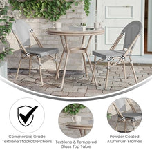 Flash Furniture Marseille Indoor/Outdoor Bistro Set - Tempered Glass Table & 2 Chairs - Black & White Textilene/Light Natural Frame