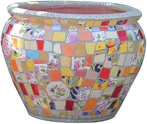 FAFACAI Characteristic Ceramics Outdoor Flower Pot Creative Color Process Pattern Plant Pot Villa Garden Decor Landscape Bonsai External Planters Oversized (23 * 19cm)