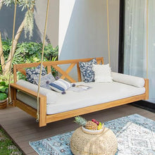 Cambridge Casual Logan Teak Wood 6 FT Porch Swing Bed, Upgraded Patio Porch Swing Daybed with Thick Cushion Support, 750 LB Weight Capacity, Teak Porch Daybed Swing for Garden, Backyard, Porch