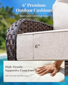AOUKI Patio Furniture Set with Luxury 6" Cushions, 10 Pieces Swivel Rocking Patio High Back Chairs, Couch and Ottoman, Outdoor Wicker Conversation Set for Deck, Porch, Backyard, Poolside, Beige