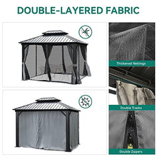 DWVO 10x12ft Hardtop Gazebo Double Roof with Nettings and Curtains Grey