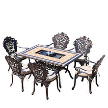 SAeWare Wood Fire Pits Outdoor Outdoor Garden Grill Table - Wood Burning Fire Pit, Square Metal Garden Dining Table Set with 6 Chairs, Waterproof and Rustproof (120x80cm)