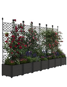 Hipicute 7 PCS Plastic Plant Box with Metal Trellis, Raised Garden Bed with Trellis Planter for Climbing Plant Outdoor Raised Privacy Screen for Patio Balcony,Planter Box for Backyard Patio