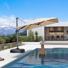 OROTLECT 8' X 8' Patio Beige Umbrella with Base for Pool 7' High Offset Outdoor Cantilever Beige Umbrella Swimming Pool with 360°Rotation for Poolside
