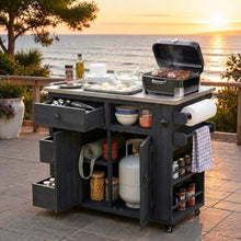 TOPMAX Kitchen Island, Extendable Outdoor Cart 19.3''/28'', Stainless Steel BBQ Grill Table with Storage Drawers, Spice Rack, Perfect for Backyard Party, Cooking and Food Prep, Sleek Black Design