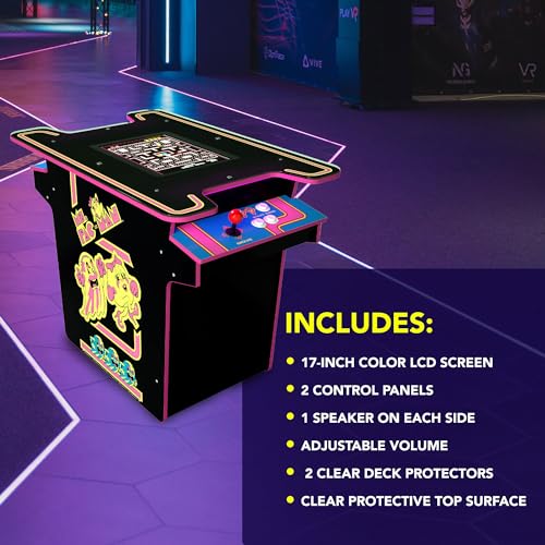 ARCADE1UP Ms. PAC-MAN Head-to-Head Arcade Table 12 Games Multiplayer Control Panel 17-Inch Color LCD Screen Black Series